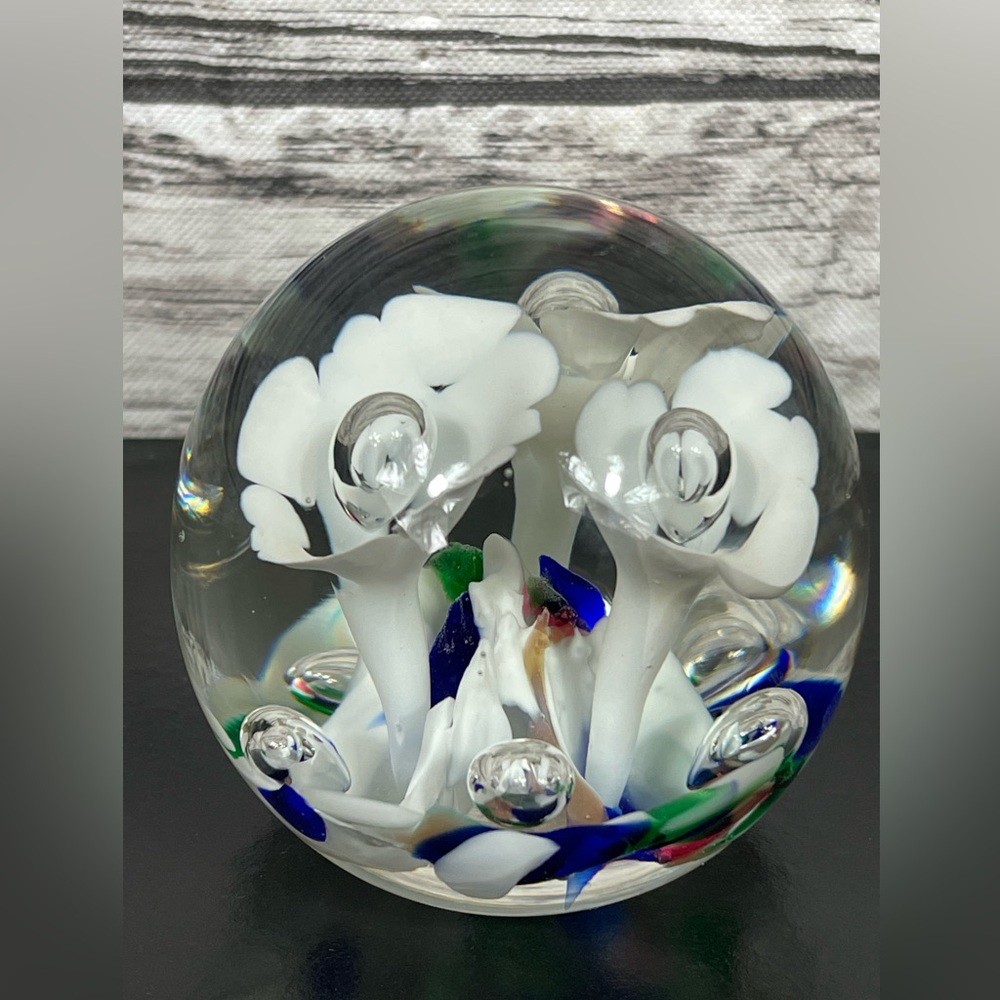 Glass Blown Floral Paperweight